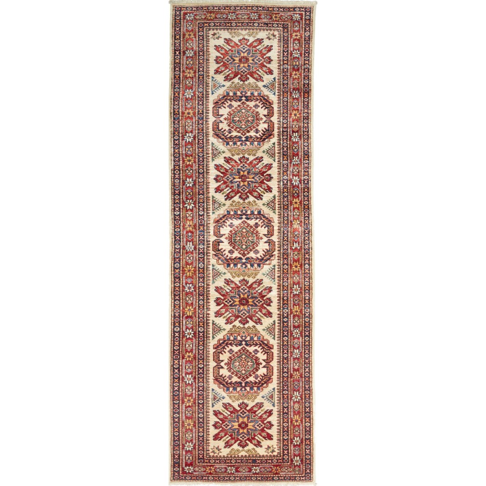 Tappeto Kazak Fine Pakistan bianco giallo 82x268 Tappeto Kazak Fine Pakistan bianco giallo 82x268