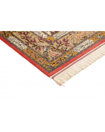 Tappeto Ghom seta Persia giallo arancione 129x203