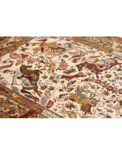 Tappeto Ghom seta Persia giallo arancione 129x203