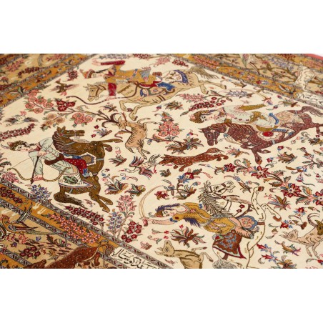 Tappeto Ghom seta Persia giallo arancione 129x203