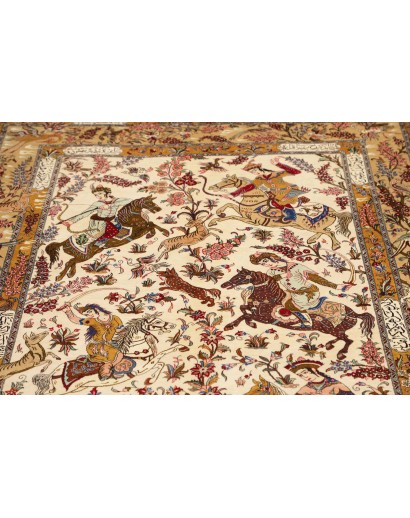 Tappeto Ghom seta Persia giallo arancione 129x203