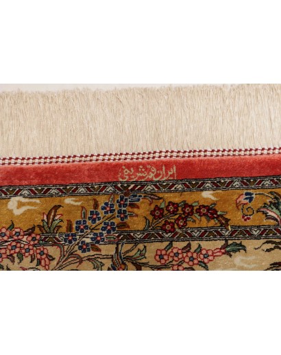 Tappeto Ghom seta Persia giallo arancione 129x203