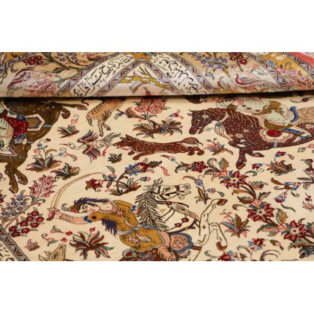 Tappeto Ghom seta Persia giallo arancione 129x203