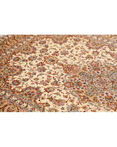 Tappeto Ghom seta Persia giallo marrone 135x199