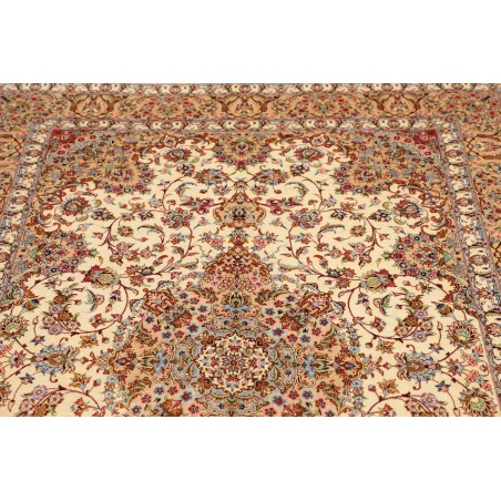 Tappeto Ghom seta Persia giallo marrone 135x199