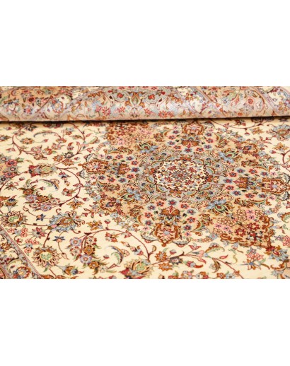 Tappeto Ghom seta Persia giallo marrone 135x199