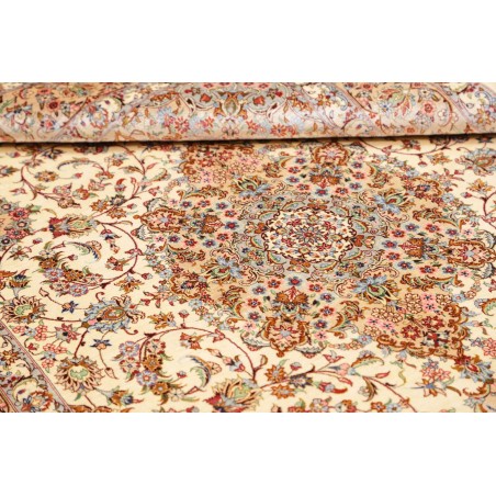 Tappeto Ghom seta Persia giallo marrone 135x199