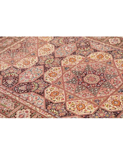 Tappeto Ghom seta Persia beige bianco 133x200