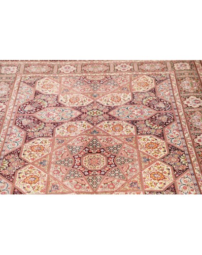 Tappeto Ghom seta Persia beige bianco 133x200