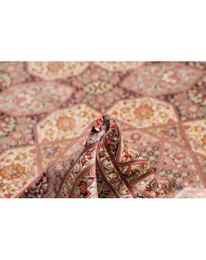 Tappeto Ghom seta Persia beige bianco 133x200