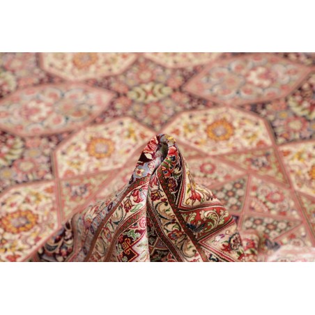 Tappeto Ghom seta Persia beige bianco 133x200