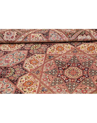 Tappeto Ghom seta Persia beige bianco 133x200