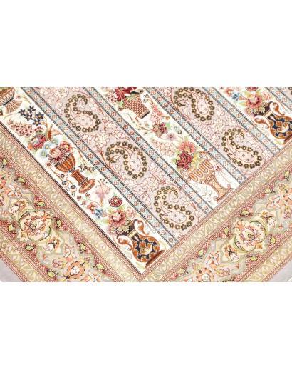 Tappeto Ghom seta Persia beige giallo 101x154