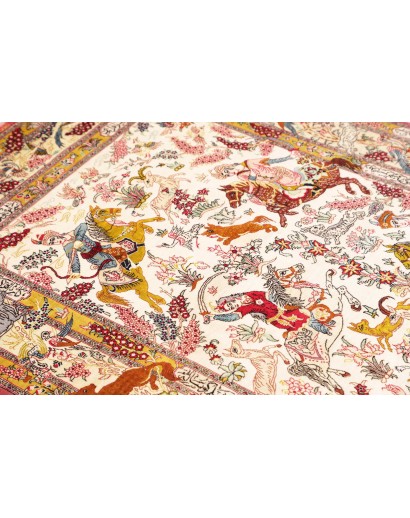 Tappeto Ghom seta Persia giallo marrone 98x150