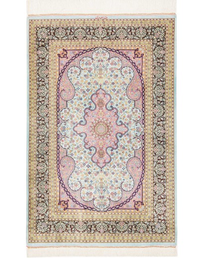 Tappeto Ghom seta Persia bianco grigio 79x122