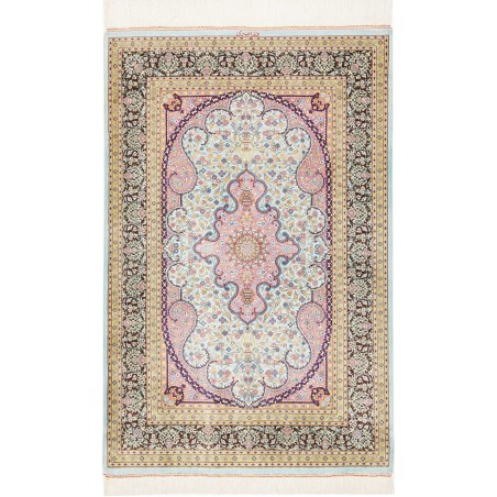 Tappeto Ghom seta Persia bianco grigio 79x122