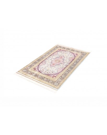 Tappeto Ghom seta Persia bianco grigio 79x122