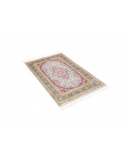 Tappeto Ghom seta Persia bianco grigio 79x122