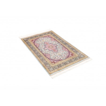 Tappeto Ghom seta Persia bianco grigio 79x122