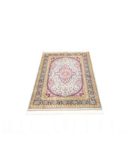 Tappeto Ghom seta Persia bianco grigio 79x122
