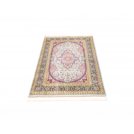 Tappeto Ghom seta Persia bianco grigio 79x122