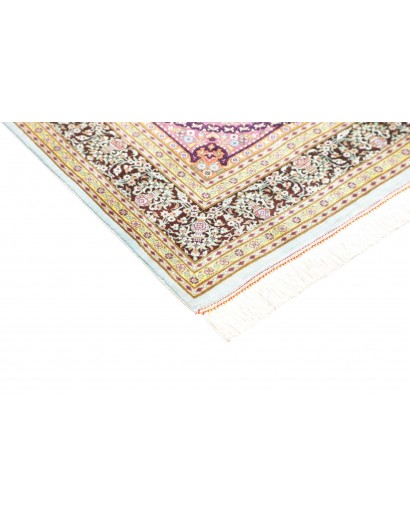 Tappeto Ghom seta Persia bianco grigio 79x122