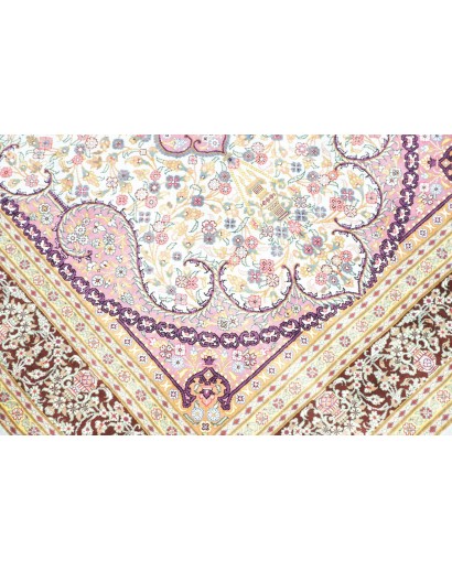 Tappeto Ghom seta Persia bianco grigio 79x122