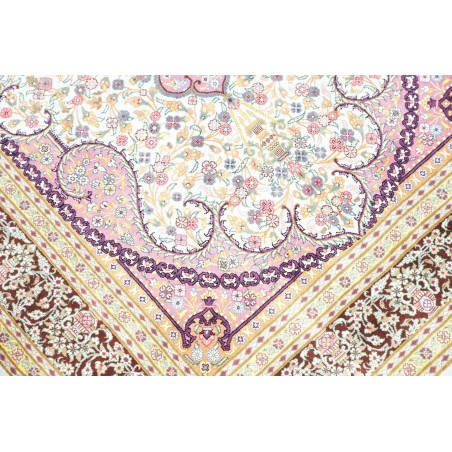 Tappeto Ghom seta Persia bianco grigio 79x122