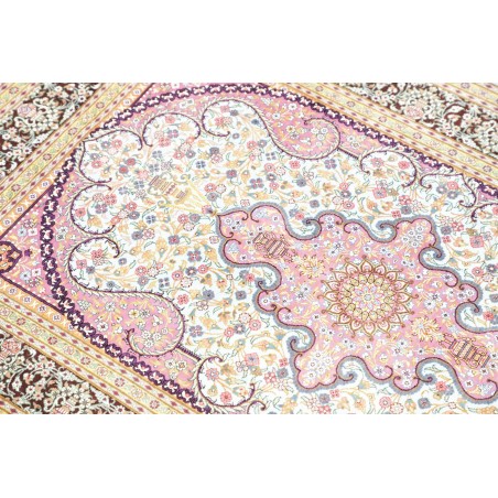 Tappeto Ghom seta Persia bianco grigio 79x122