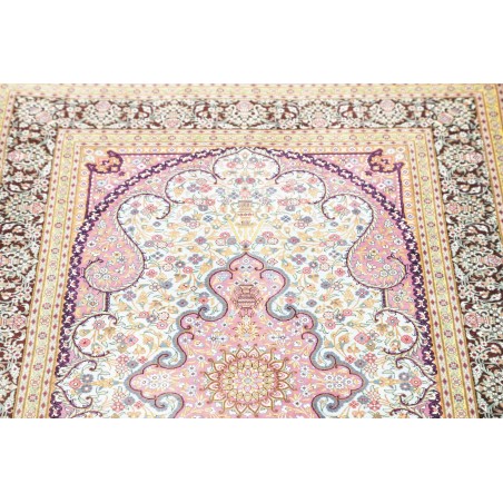 Tappeto Ghom seta Persia bianco grigio 79x122