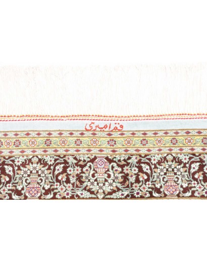 Tappeto Ghom seta Persia bianco grigio 79x122