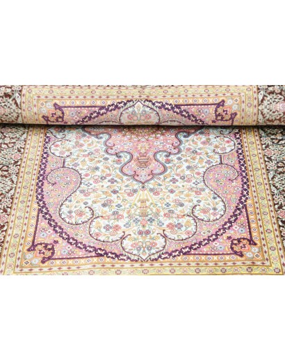 Tappeto Ghom seta Persia bianco grigio 79x122