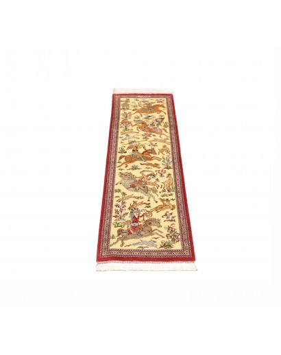Tappeto Ghom seta Persia giallo verde 38x132