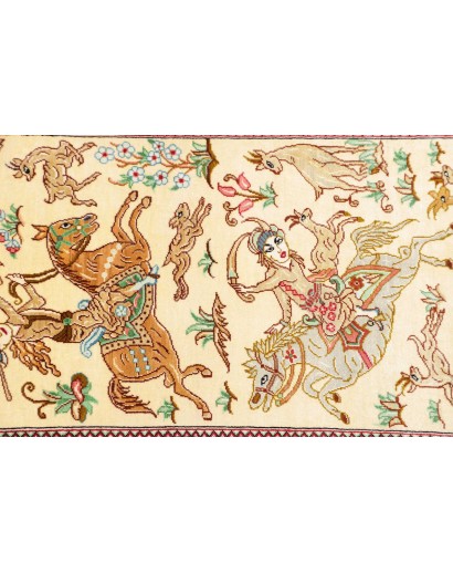 Tappeto Ghom seta Persia giallo verde 38x132
