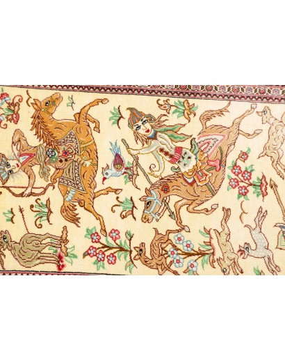 Tappeto Ghom seta Persia giallo verde 38x132