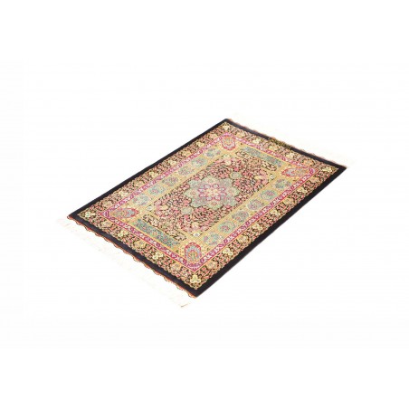 Tappeto Ghom seta Persia giallo grigio 61x87