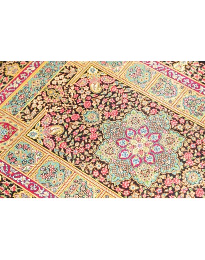Tappeto Ghom seta Persia giallo grigio 61x87