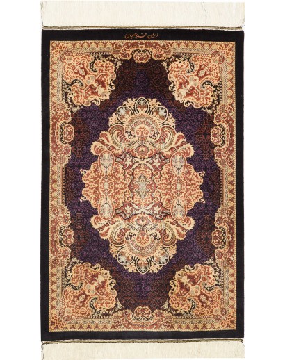 Tappeto Ghom seta Persia marrone 60x91