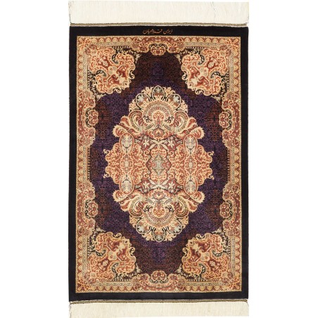Tappeto Ghom seta Persia marrone 60x91