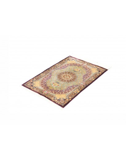 Tappeto Ghom seta Persia marrone verde 60x84