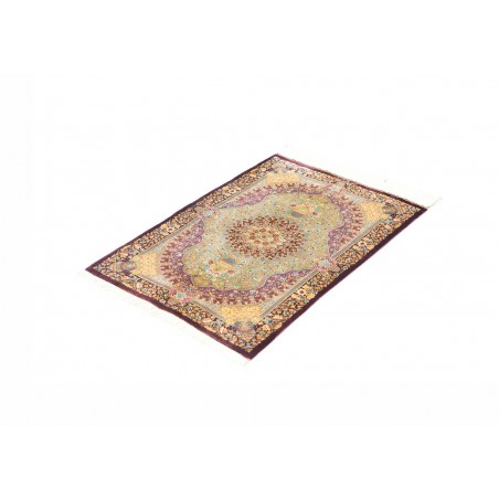 Tappeto Ghom seta Persia marrone verde 60x84