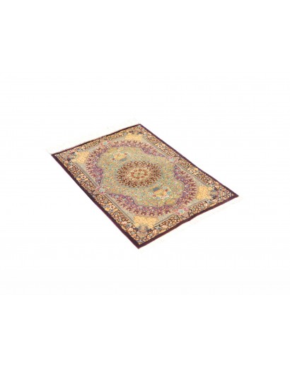 Tappeto Ghom seta Persia marrone verde 60x84