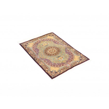 Tappeto Ghom seta Persia marrone verde 60x84