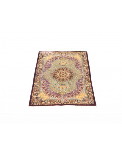 Tappeto Ghom seta Persia marrone verde 60x84