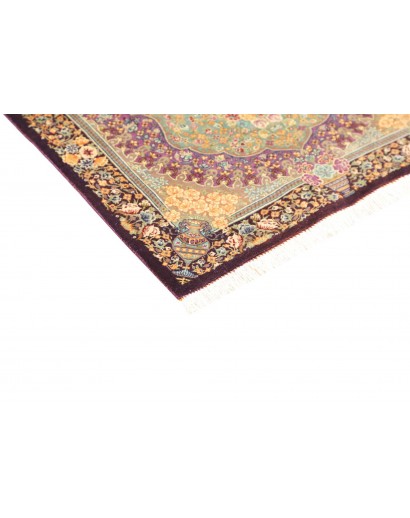Tappeto Ghom seta Persia marrone verde 60x84