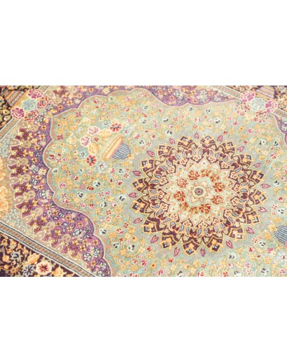 Tappeto Ghom seta Persia marrone verde 60x84