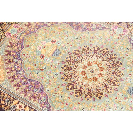 Tappeto Ghom seta Persia marrone verde 60x84