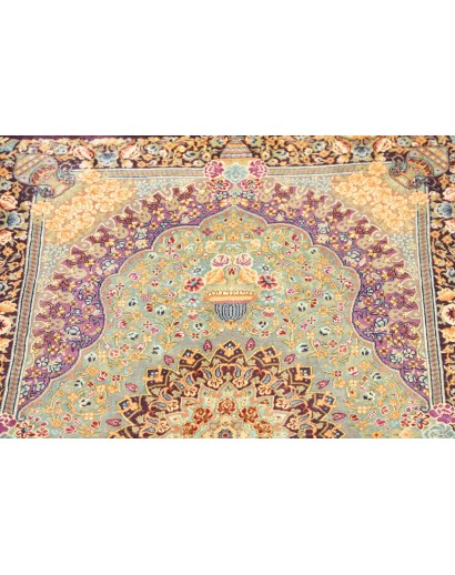 Tappeto Ghom seta Persia marrone verde 60x84