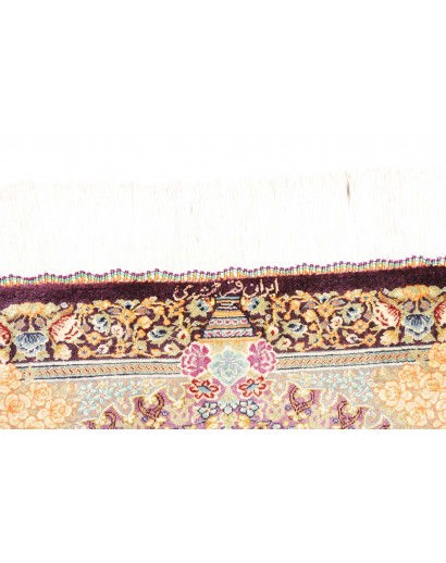 Tappeto Ghom seta Persia marrone verde 60x84