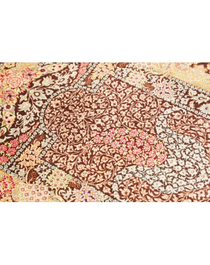 Tappeto Ghom seta Persia marrone grigio 60x92